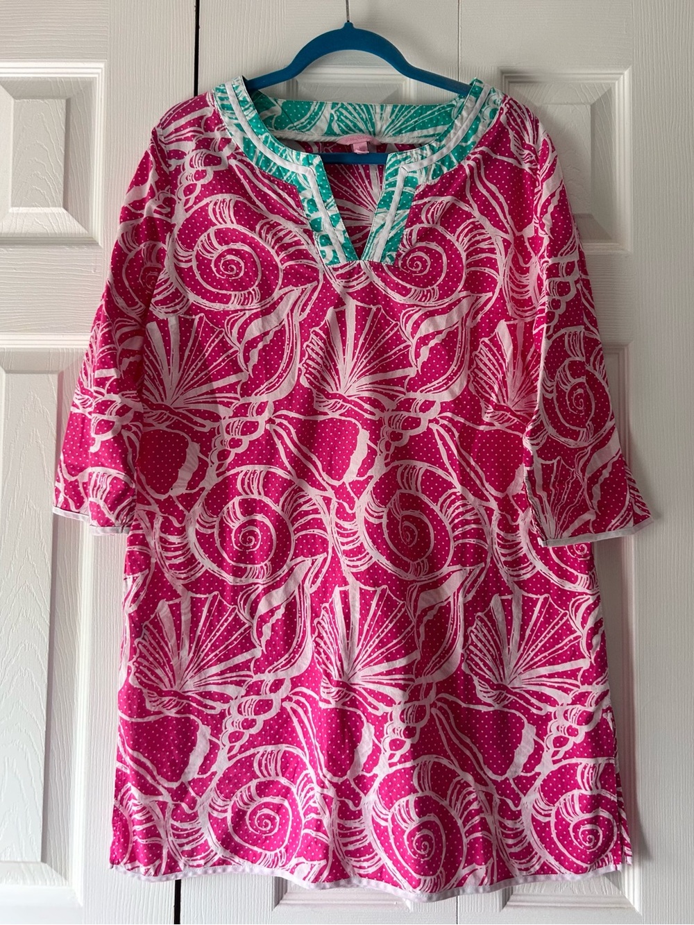 Lilly Pulitzer Pink and White Coverup with Teal Trim - Large